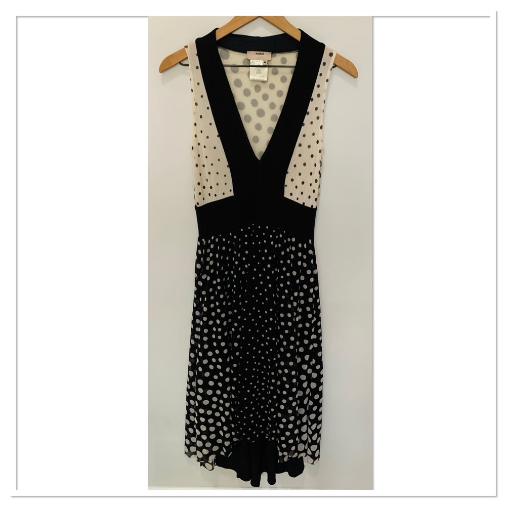 Fuzzi Polka Dot Midi Dress Black Ivory Size Medium